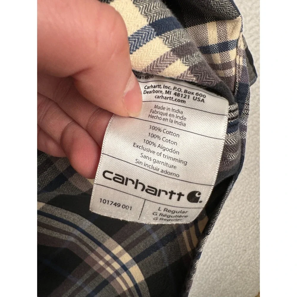 Carhartt Flannel Button Up Plaid Shirt - Men's L - Faded Distressed- Black Brown